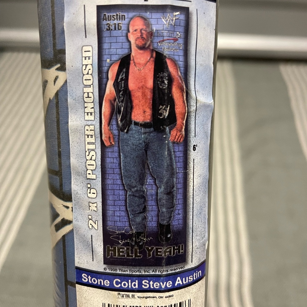 WWF Vintage New DeadStock Stone Cold Steve Austin‎ 2ft x 6ft Door Poster NEW - Picture 3 of 3